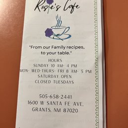 Front of menu