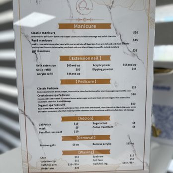 One Plus Nail - Price Menu - Nail Salons Near Me - Rowland Heights, California