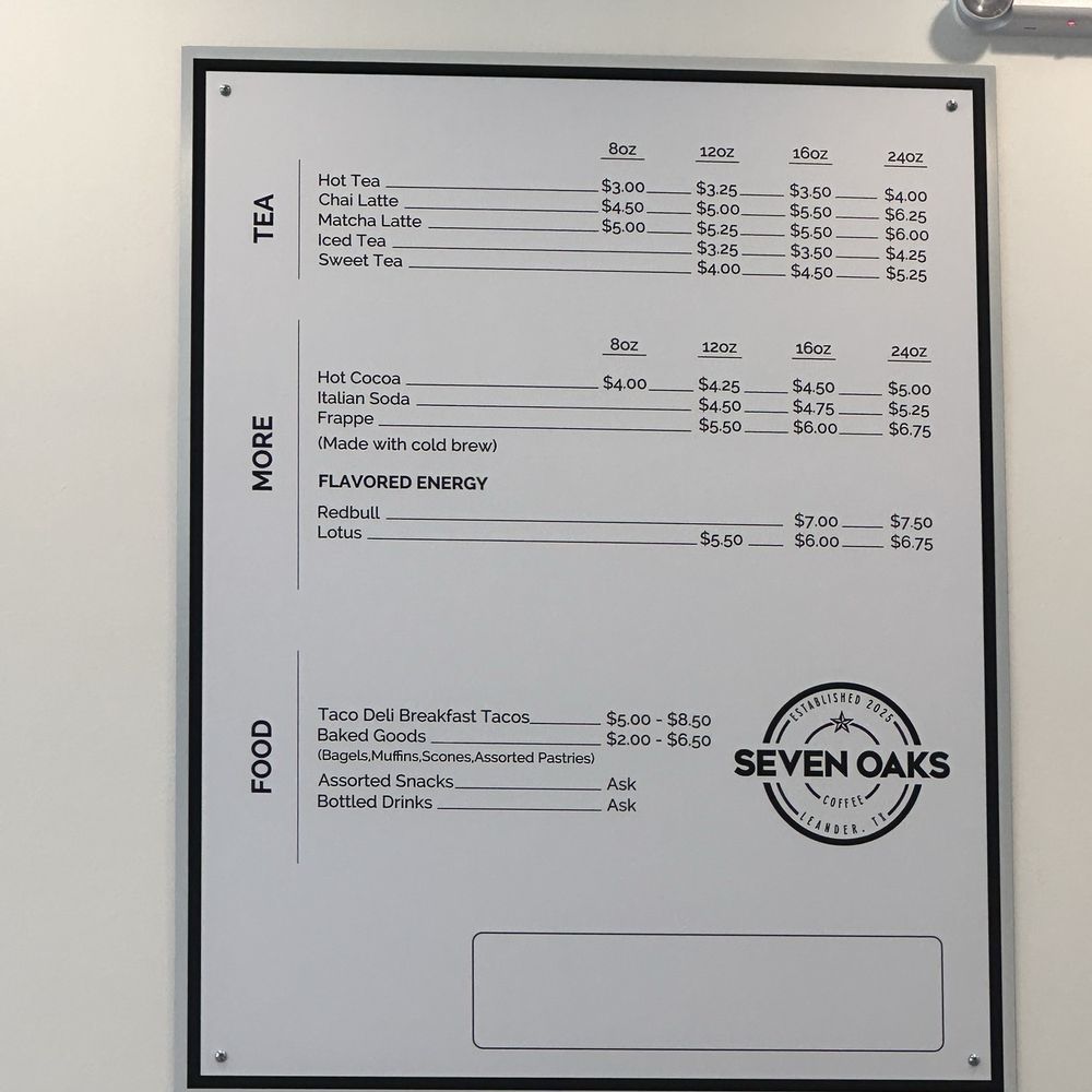 Seven Oaks Coffee - Menu - Coffee & Tea Near Me - Leander, Texas Seven Oaks Coffee - Menu - Coffee & Tea Near Me - Leander, Texas