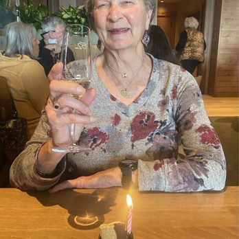 Seasons 52 - "Eighty something"friend w her champagne and chocolate dessert - New American Near Me - Albuquerque, New Mexico