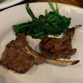 Basque Tapas Bar - CHULETITAS de CORDERO  Grilled domestic baby lamb chops marinated, Spanish seasoning,white Rioja over sauté spinach and Spanish chips - Tapas Bars Near Me - Piermont, New York