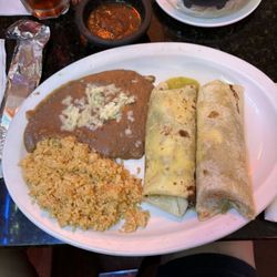 El Ranchito Restaurant - Chili Verde burritos, rice and beans