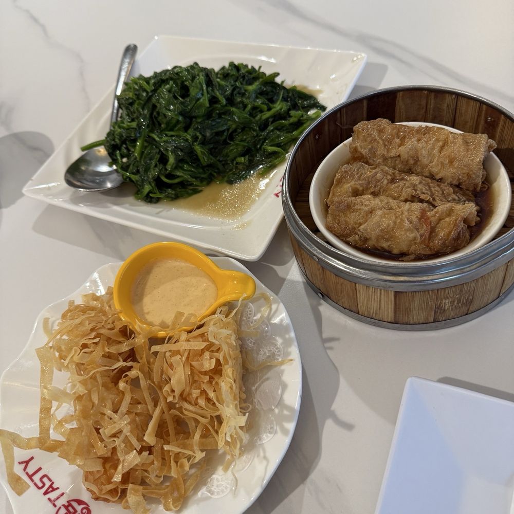 Tasty Modern Asian Kitchen - Ds22. Crispy Shrimp Balls, V7. Garlic Stir-Fried Pea Shoots and Ds12. Steamed Beancurd Roll - Dim Sum Near Me - San Antonio, Texas Tasty Modern Asian Kitchen - Ds22. Crispy Shrimp Balls, V7. Garlic Stir-Fried Pea Shoots and Ds12. Steamed Beancurd Roll - Dim Sum Near Me - San Antonio, Texas