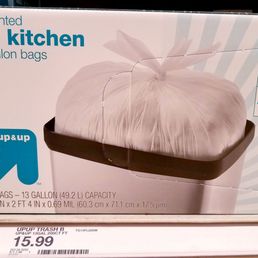 The cheapest thirteen gallon trash bags in the aisle. The cheapest thirteen gallon trash bags in the aisle.