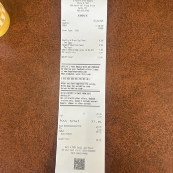 Einstein Bros. Bagels - Receipt - Bagels Near Me - Gilbert, Arizona