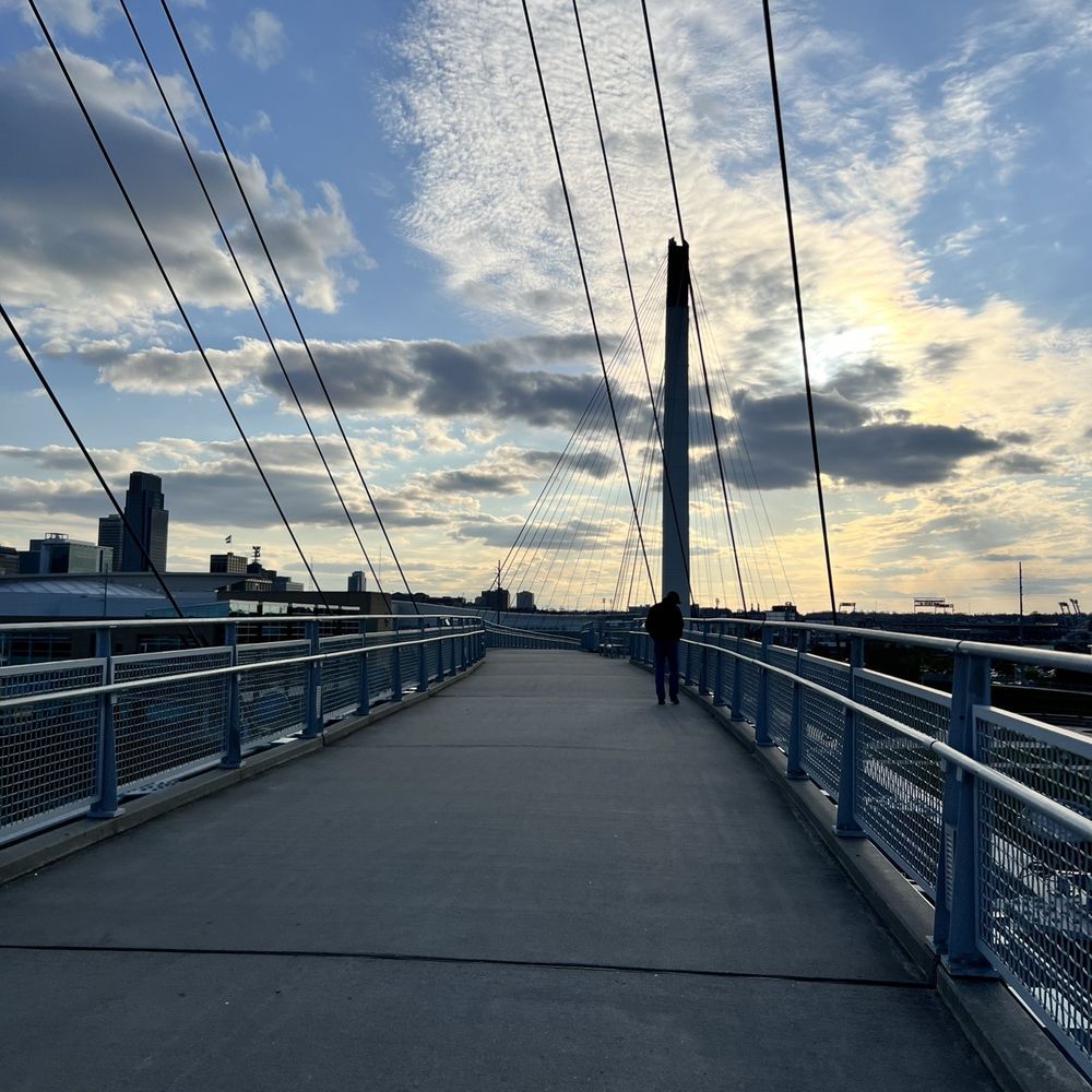 Bob Kerrey Pedestrian Bridge - Walking towards Omaha side - Landmarks & Historical Buildings Near Me - Council Bluffs, Iowa Bob Kerrey Pedestrian Bridge - Walking towards Omaha side - Landmarks & Historical Buildings Near Me - Council Bluffs, Iowa