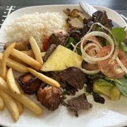 Sirloin, chicken wrapped in bacon, fresh fries, & salad!
