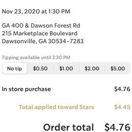 The online receipt for the in store order