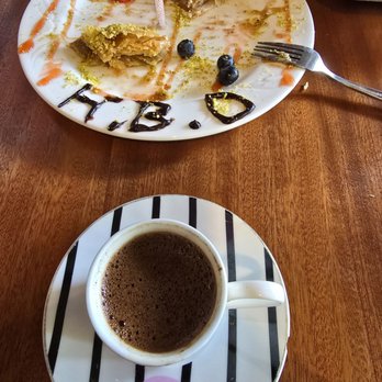 Meze Moon - Birthday Baklava and Turkish coffee. So delicious. - Mediterranean Near Me - Chico, California