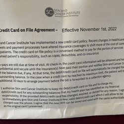 Skin and Cancer Institute - Maricopa - Credit card agreement