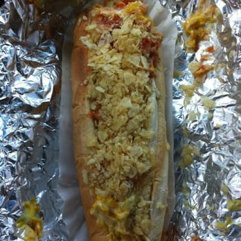 Chalo's Cafe - Their hotdog with mayo, pineapple, cheese and crushed chips. It's actually really good! - Latin American Near Me - Orlando, Florida
