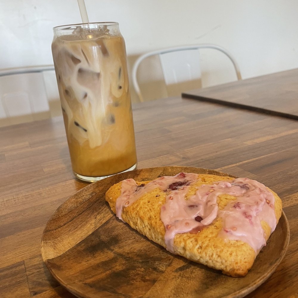 Goji Berry - Raspberry scone and iced latte - Vegan Near Me - Phoenix, Arizona Goji Berry - Raspberry scone and iced latte - Vegan Near Me - Phoenix, Arizona