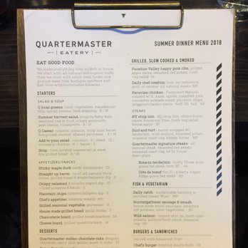 Quartermaster Eatery - Some interesting features on the menu - Steakhouses Near Me - Revelstoke, British Columbia