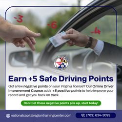 Negative points on your license can lead to higher insurance rates or license suspension.  Good news, our course helps you earn back +5