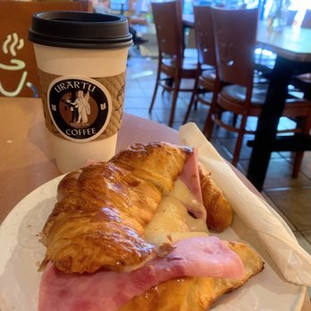 Urartu Coffee - Ham and cheese croissant, regular coffee (non dairy milk available) - Coffee & Tea Near Me - Glendale, California