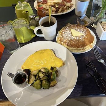 Simple Cafe - Mashed potato omelette with brussels sprouts, bacon and eggs and pancakes - Breakfast & Brunch Near Me - Lake Geneva, Wisconsin Simple Cafe - Mashed potato omelette with brussels sprouts, bacon and eggs and pancakes - Breakfast & Brunch Near Me - Lake Geneva, Wisconsin