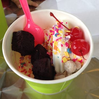 Mickey's Yogurt - Plain tart & white chocolate mousse yogurt with sprinkles, brownies, cherries, & cookie dough bites. - Ice Cream & Frozen Yogurt Near Me - Hemet, California Mickey's Yogurt - Plain tart & white chocolate mousse yogurt with sprinkles, brownies, cherries, & cookie dough bites. - Ice Cream & Frozen Yogurt Near Me - Hemet, California