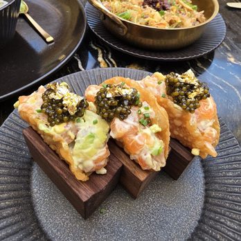 AYA - Petrossian caviar tacos ($32 for 2 as of 7/4/26) (daurenki caviar, salmon tartare, avocado, crispy wontons) - Seafood Near Me - Rohnert Park, California