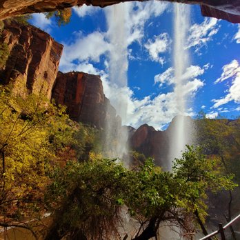 Emerald Pools - Another view under the waterfall at the end of lower emerald pools - Hiking Near Me - Zion National Park, Utah Emerald Pools - Another view under the waterfall at the end of lower emerald pools - Hiking Near Me - Zion National Park, Utah