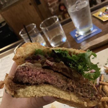 Brooks Tavern - Half pound burger with bacon, cheese and caramelized onions. - American Near Me - Hendersonville, North Carolina Brooks Tavern - Half pound burger with bacon, cheese and caramelized onions. - American Near Me - Hendersonville, North Carolina