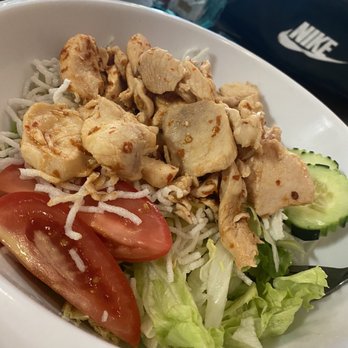 Thai Cafe - Thai salad aka "Dry salad" make sure you order 20 dressings or a large drink! This chicken is dry dryyyyyyyy - Thai Near Me - Tracy, California