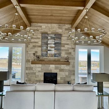 Epic Home Improvements - Custom White oak ceiling with new stone fireplace - General Contractors Near Me Epic Home Improvements - Custom White oak ceiling with new stone fireplace - General Contractors Near Me