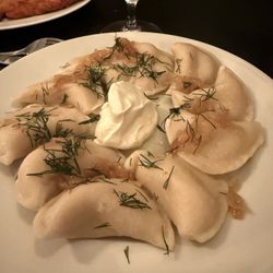 Kovalsky Restaurant - Potato and cheese pierogis with onion and sour cream