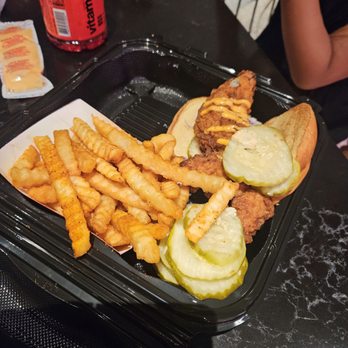 Dave's Hot Chicken - Non spicy slider with crinkle fries and pickles - Chicken Shop Near Me - Las Vegas, Nevada