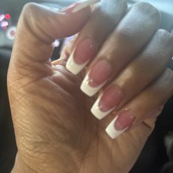 They were way too thick at first and wide so she just went ahead and made them "coffin" since she can't achieve square nails.