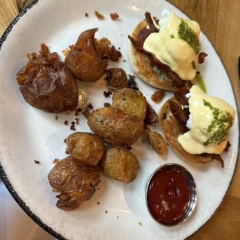 Corkfire Kitchen - Canadian Bacon Benedict* (sub regular bacon) - New American Near Me - Temecula, California