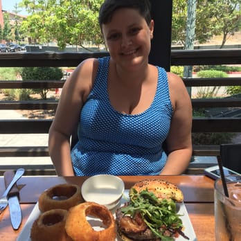 Eureka! - Delicious Fresno Fig burger with onion rings instead of fries - Burgers Near Me - Claremont, California