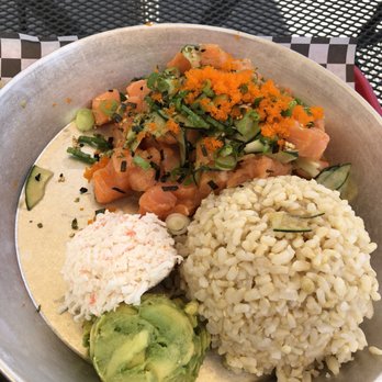 Uroko Poke - 5 scoops of salmon poké with brown rice, crab, avocado, cucumbers, and masago. - Poke Near Me - Cypress, California Uroko Poke - 5 scoops of salmon poké with brown rice, crab, avocado, cucumbers, and masago. - Poke Near Me - Cypress, California