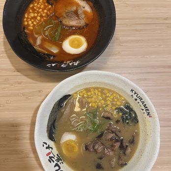 Kyuramen - Brookline - (6) Spicy Tonkotsu Ramen (top) (7A) Curry Ramen W. Diced Chashu (bottom) - Ramen Near Me - Brookline, Massachusetts Kyuramen - Brookline - (6) Spicy Tonkotsu Ramen (top) (7A) Curry Ramen W. Diced Chashu (bottom) - Ramen Near Me - Brookline, Massachusetts