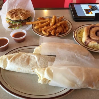Frontier - A couple carne adovada burritos, bean and cheese burrito with red chile, green chile fiesta burger, fries, and cinnamon roll! - Mexican Near Me - Albuquerque, New Mexico Frontier - A couple carne adovada burritos, bean and cheese burrito with red chile, green chile fiesta burger, fries, and cinnamon roll! - Mexican Near Me - Albuquerque, New Mexico