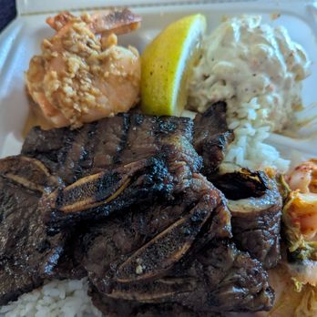 Hapa Food - Kalbi ribs and garlic shrimp plate. - Hawaiian Near Me - Phoenix, Arizona Hapa Food - Kalbi ribs and garlic shrimp plate. - Hawaiian Near Me - Phoenix, Arizona