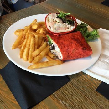 Funky Pelican - Shrimp and lobster wrap another really big plate bring a good appetite - Seafood Near Me - Flagler Beach, Florida Funky Pelican - Shrimp and lobster wrap another really big plate bring a good appetite - Seafood Near Me - Flagler Beach, Florida