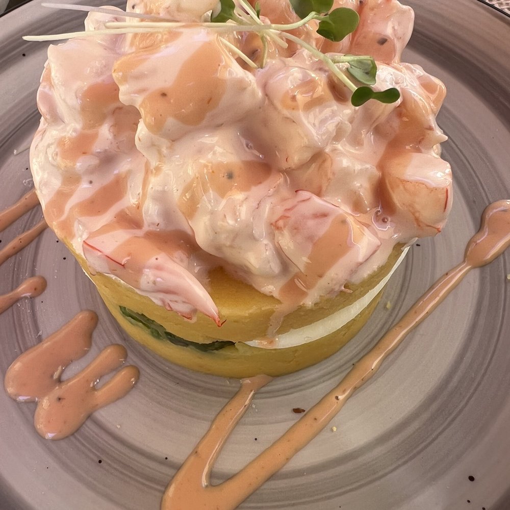 Cafe De Martin - Appetizer Causa shrimp and avocado. - Peruvian Near Me - Tallahassee, Florida Cafe De Martin - Appetizer Causa shrimp and avocado. - Peruvian Near Me - Tallahassee, Florida