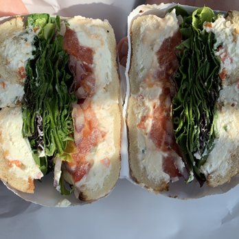 Bagel Time - Everything bagel toasted and scooped out w/ veggie cream cheese, lettuce, tomato, and red onion. INSANE! - Bagels Near Me - Whitestone, New York
