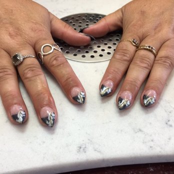 A & K Nails Spa - Black tip with white airbrush designs $40. For new set, 30 for refill. - Nail Salons Near Me - Kitchener, Ontario A & K Nails Spa - Black tip with white airbrush designs $40. For new set, 30 for refill. - Nail Salons Near Me - Kitchener, Ontario