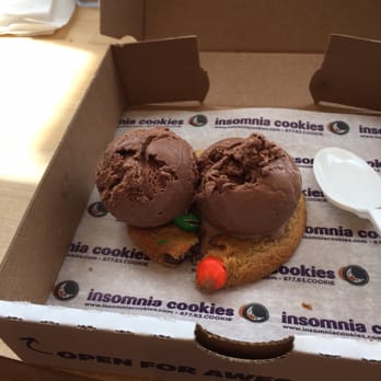 Insomnia Cookies - M&M cookie with chocolate ice cream. - Desserts Near Me - Norfolk, Virginia Insomnia Cookies - M&M cookie with chocolate ice cream. - Desserts Near Me - Norfolk, Virginia