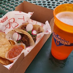 Two tacos, chips and salsa for $9.25. Corona Light on draft. Two tacos, chips and salsa for $9.25. Corona Light on draft.