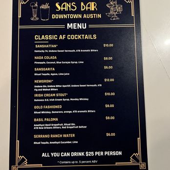 Sans Bar - Menu - Bars Near Me - Austin, Texas