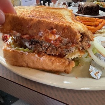 The SmokeStack Restaurant - meatloaf sandwich and sweet potato fries - American Near Me - Thurber, Texas