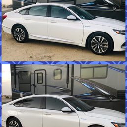 Before and after.  70% on front windows,  5% on rear windows, 5% on eyebrow strip.