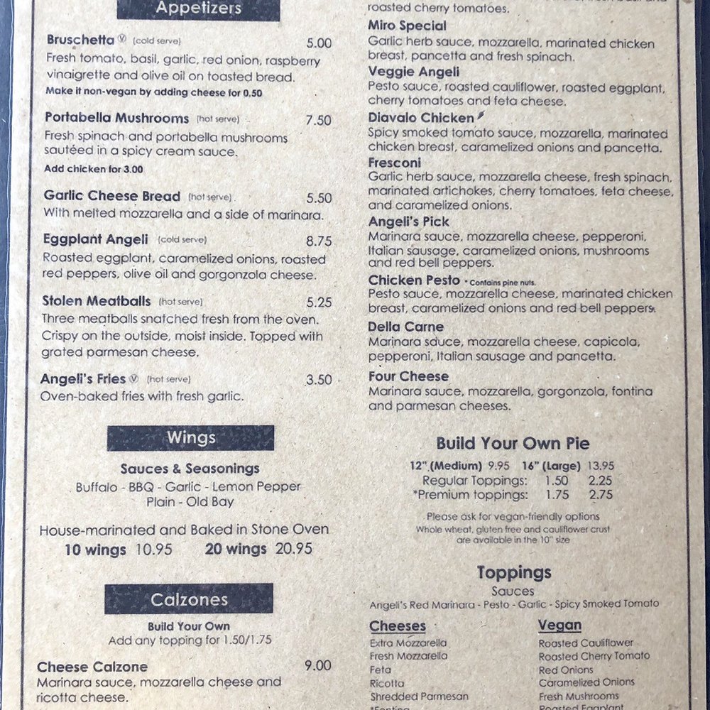 Angeli's Pizzeria - Angeli's Menu 1/2 - Pizza Near Me - Baltimore, Maryland