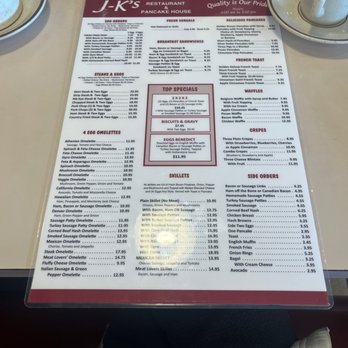 JK's Restaurant - a menu on a table - Breakfast & Brunch Near Me - Berkeley, Illinois
