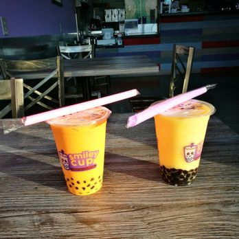 Smiley Cup - Thai tea and mango peach slush - Bubble Tea Near Me - Richardson, Texas Smiley Cup - Thai tea and mango peach slush - Bubble Tea Near Me - Richardson, Texas