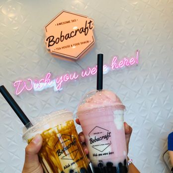 Bobacraft Cafe - L-R: Pink Cloud and Brown Sugar Boba Blast - Bubble Tea Near Me - Alhambra, California Bobacraft Cafe - L-R: Pink Cloud and Brown Sugar Boba Blast - Bubble Tea Near Me - Alhambra, California