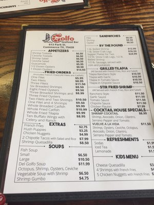 Menu photo 4 El Golfo Seafood Bar Commerce, TX