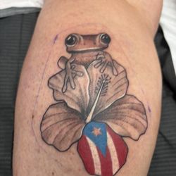 Blue Street Tattoo - Coqui frog and Puerto Rican flag